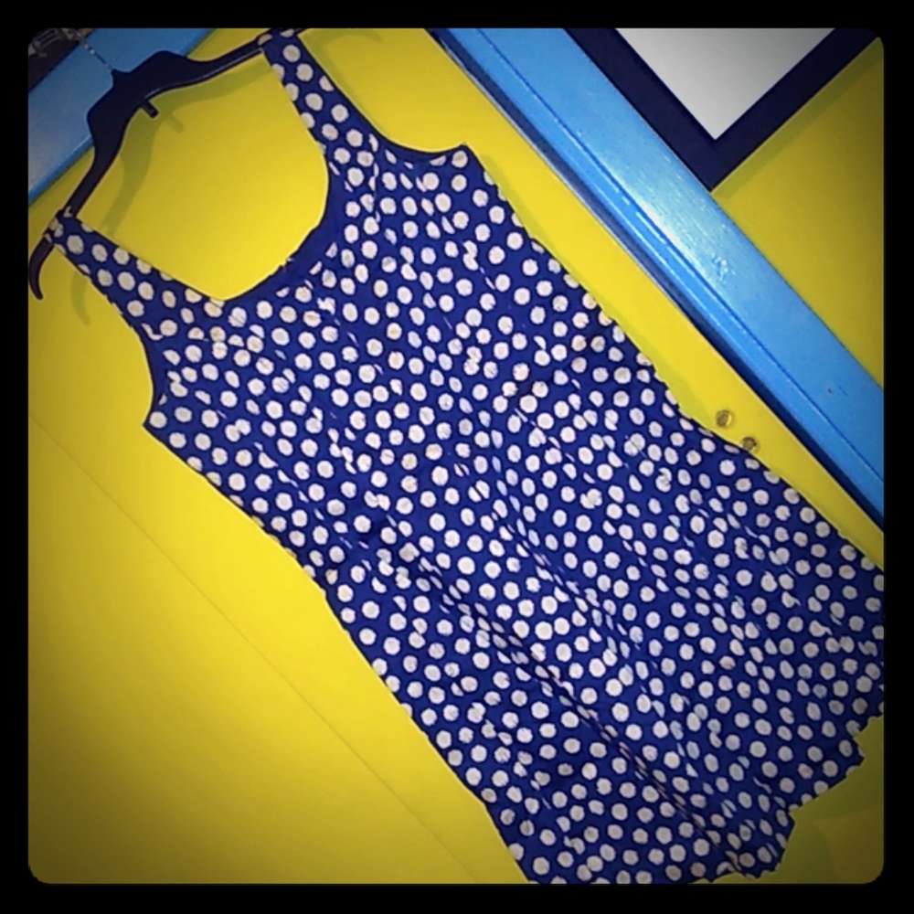 EUC Blue and Tan Polka Dot Dress